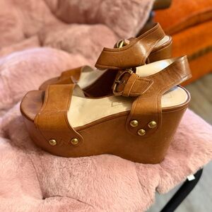 MARC JACOBS RARE FIND Brown Leather Platform Wedge Sandals